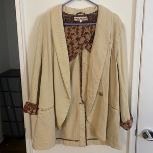 Free People linen tan blazer with flower pattern accents